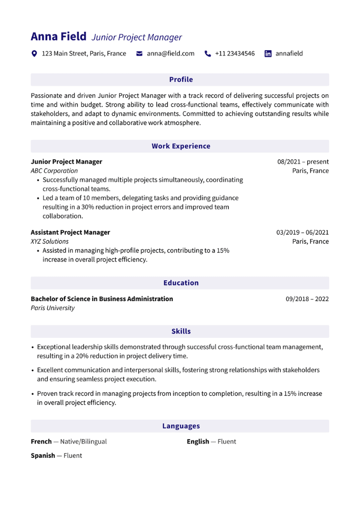 Corporate Banded Resume